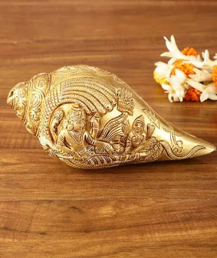 Brass Shankh Vishnu Lakshmi Conch 7.5